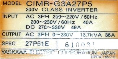 Yaskawa CIMR-G3A27P5 label image