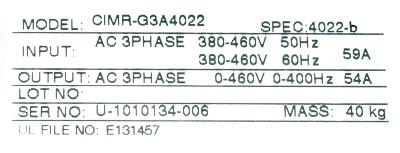 Yaskawa CIMR-G3A4022 label image