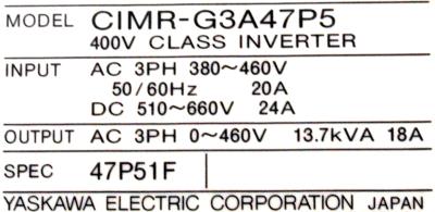 Yaskawa CIMR-G3A47P5 label image