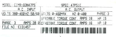 Yaskawa CIMR-G3N47P5 label image