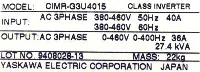 Yaskawa CIMR-G3U4015 label image