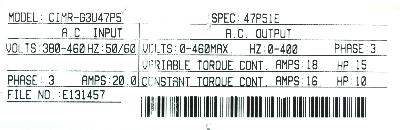Yaskawa CIMR-G3U47P5 label image