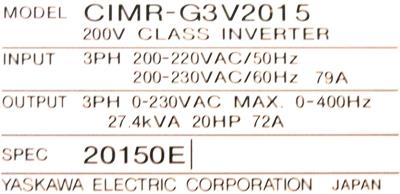 Yaskawa CIMR-G3V2015 label image