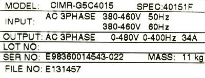 Yaskawa CIMR-G5C4015 label image