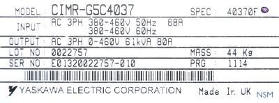 Yaskawa CIMR-G5C4037 label image