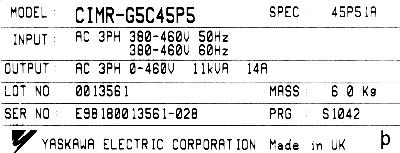 Yaskawa CIMR-G5C45P5 label image