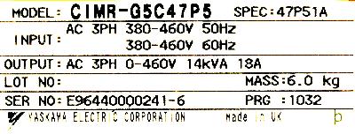 Yaskawa CIMR-G5C47P5 label image
