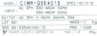 Yaskawa CIMR-G5E4015 label image
