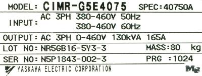 Yaskawa CIMR-G5E4075 label image
