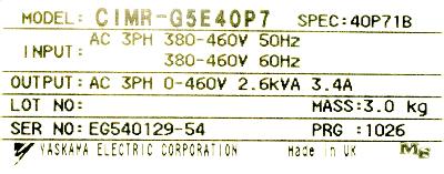 Yaskawa CIMR-G5E40P7 label image