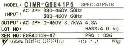 Yaskawa CIMR-G5E41P5 label image