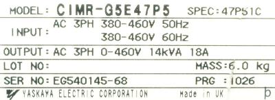 Yaskawa CIMR-G5E47P5 label image