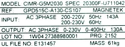 Yaskawa CIMR-G5M2030 label image
