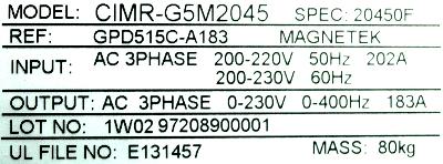 Yaskawa CIMR-G5M2045 label image