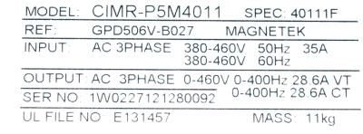 Yaskawa CIMR-G5M4011 label image