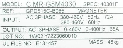 Yaskawa CIMR-G5M4030 label image