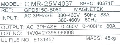 Yaskawa CIMR-G5M4037 label image