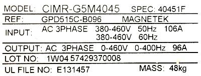 Yaskawa CIMR-G5M4045 label image