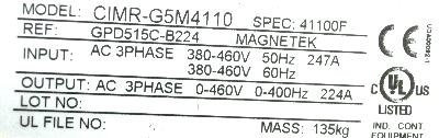 Yaskawa CIMR-G5M4110 label image