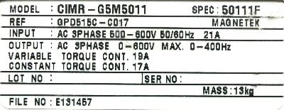 New Refurbished Exchange Repair  Yaskawa Inverter-General Purpose CIMR-G5M5011 Precision Zone