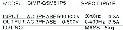Yaskawa CIMR-G5M51P5 label image
