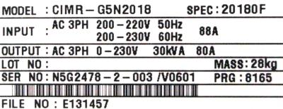 Yaskawa CIMR-G5N2018 label image