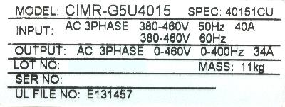 Yaskawa CIMR-G5U4015 label image
