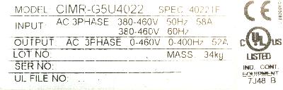 New Refurbished Exchange Repair  Yaskawa Inverter-General Purpose CIMR-G5U4022 Precision Zone
