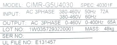 Yaskawa CIMR-G5U4030 label image
