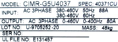 Yaskawa CIMR-G5U4037 label image