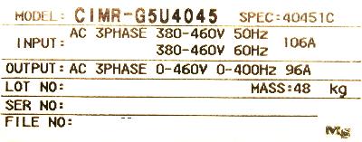 Yaskawa CIMR-G5U4045 label image