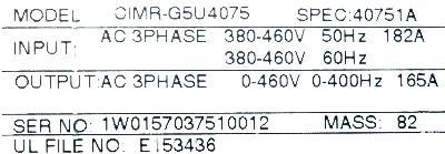 Yaskawa CIMR-G5U4075 label image