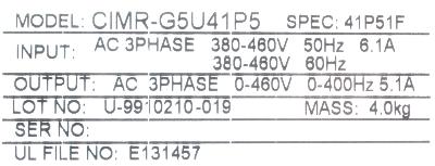 Yaskawa CIMR-G5U41P5 label image