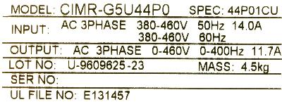 Yaskawa CIMR-G5U44P0 label image