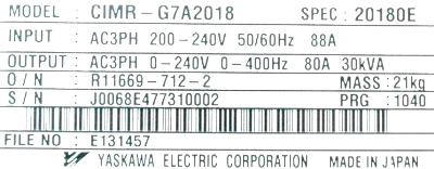 Yaskawa CIMR-G7A2018 label image