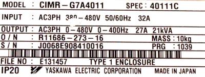 Yaskawa CIMR-G7A4011 label image