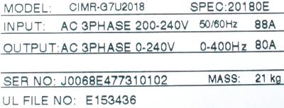 Yaskawa CIMR-G7U2018 label image
