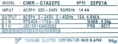 Yaskawa CIMR-G7U22P2 label image