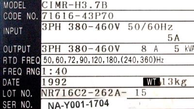 Yaskawa CIMR-H3.7B label image