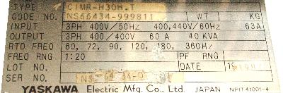 Yaskawa CIMR-H30H.T label image