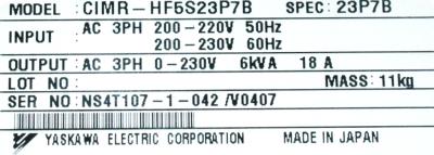 Yaskawa CIMR-HF5S23P7B label image