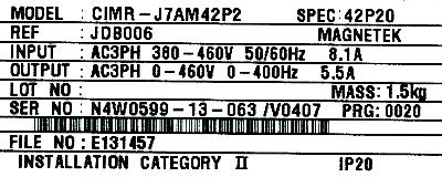 Yaskawa CIMR-J7AM42P2 label image