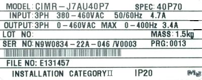 New Refurbished Exchange Repair  Yaskawa Inverter-General Purpose CIMR-J7AU40P7 Precision Zone