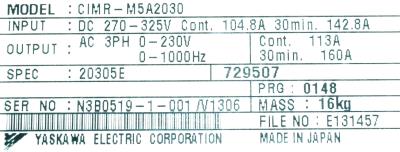Yaskawa CIMR-M5A20305 label image