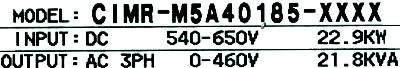 Yaskawa CIMR-M5A40185 label image