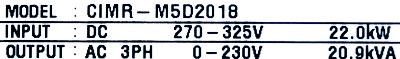 Yaskawa CIMR-M5D20185 label image
