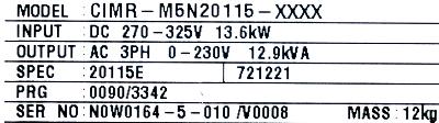 Yaskawa CIMR-M5N20115 label image