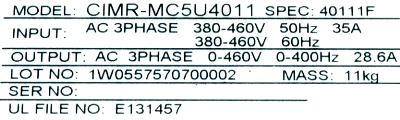 Yaskawa CIMR-MC5U4011 label image