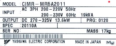 Yaskawa CIMR-MR5A20110 label image