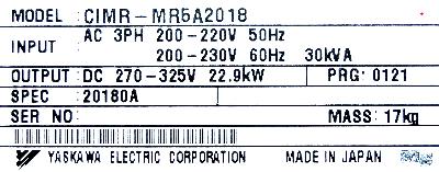 Yaskawa CIMR-MR5A20180 label image